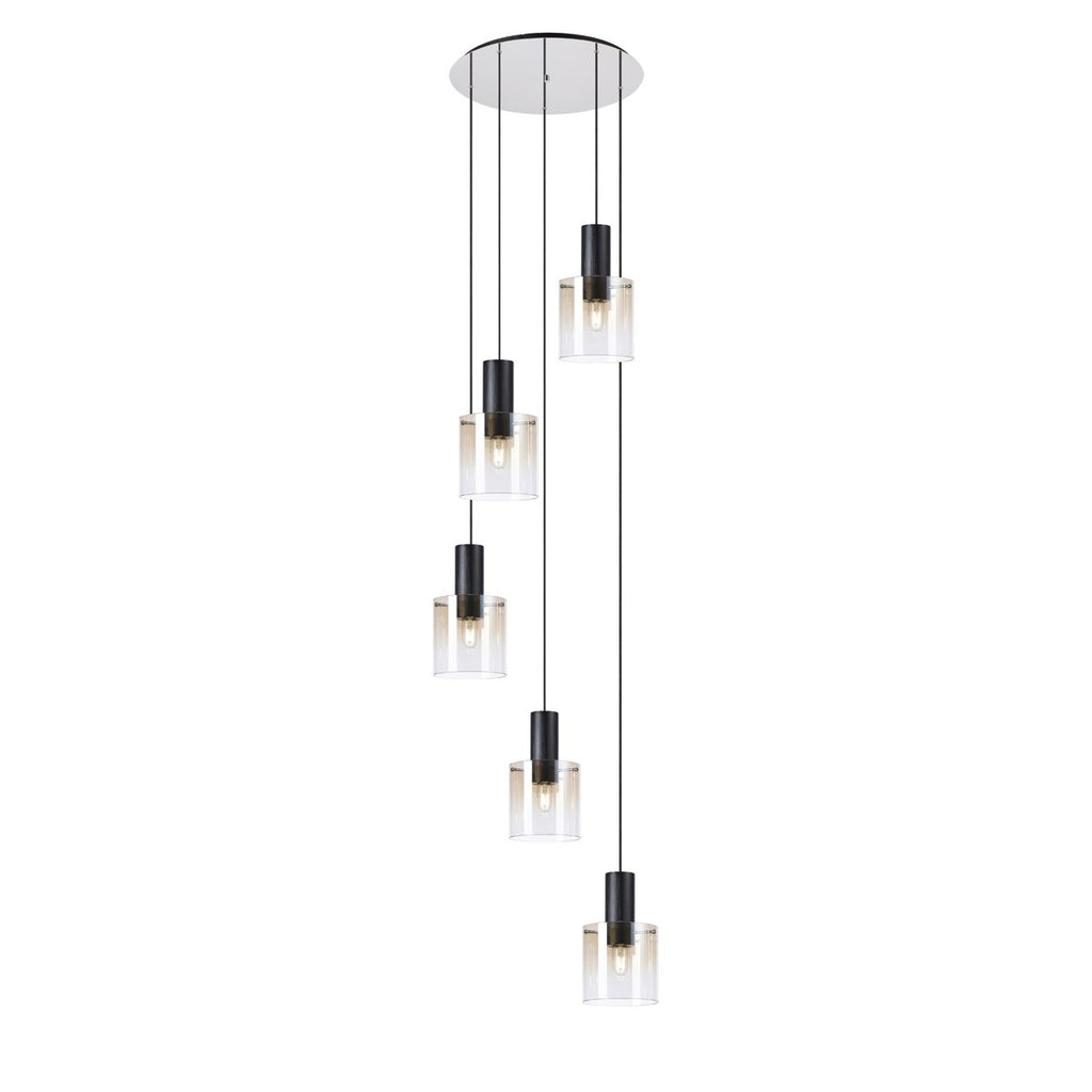 Regent Maisy 5 Light Adjustable Round Pendant 650mm - Black / Amber Fade