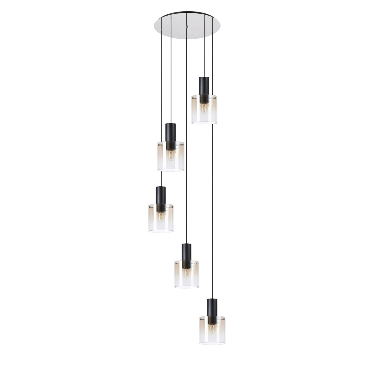 Regent Maisy 5 Light Adjustable Round Pendant 650mm - Black / Amber Fade
