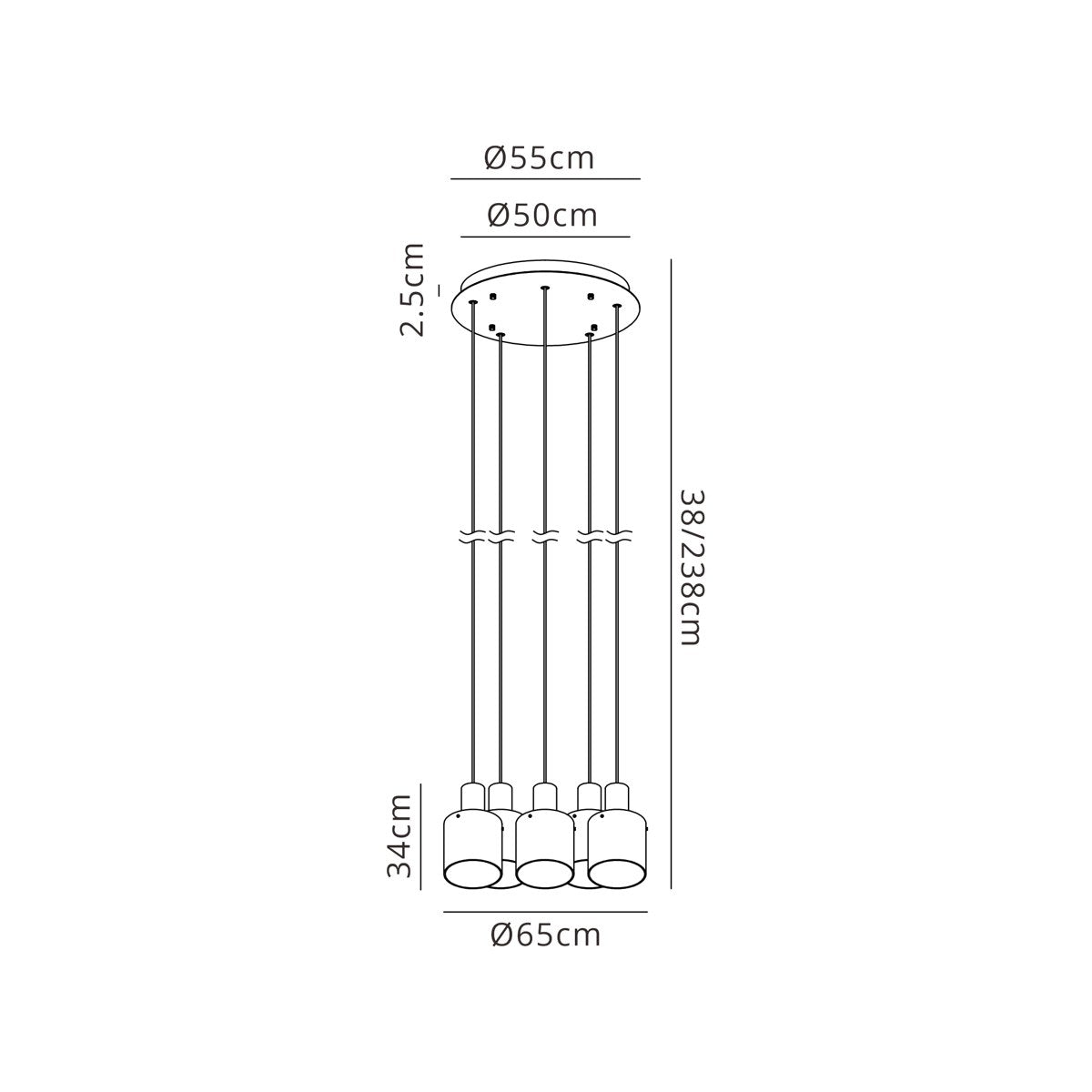 Regent Maisy 5 Light Adjustable Round Pendant 650mm - dimensions