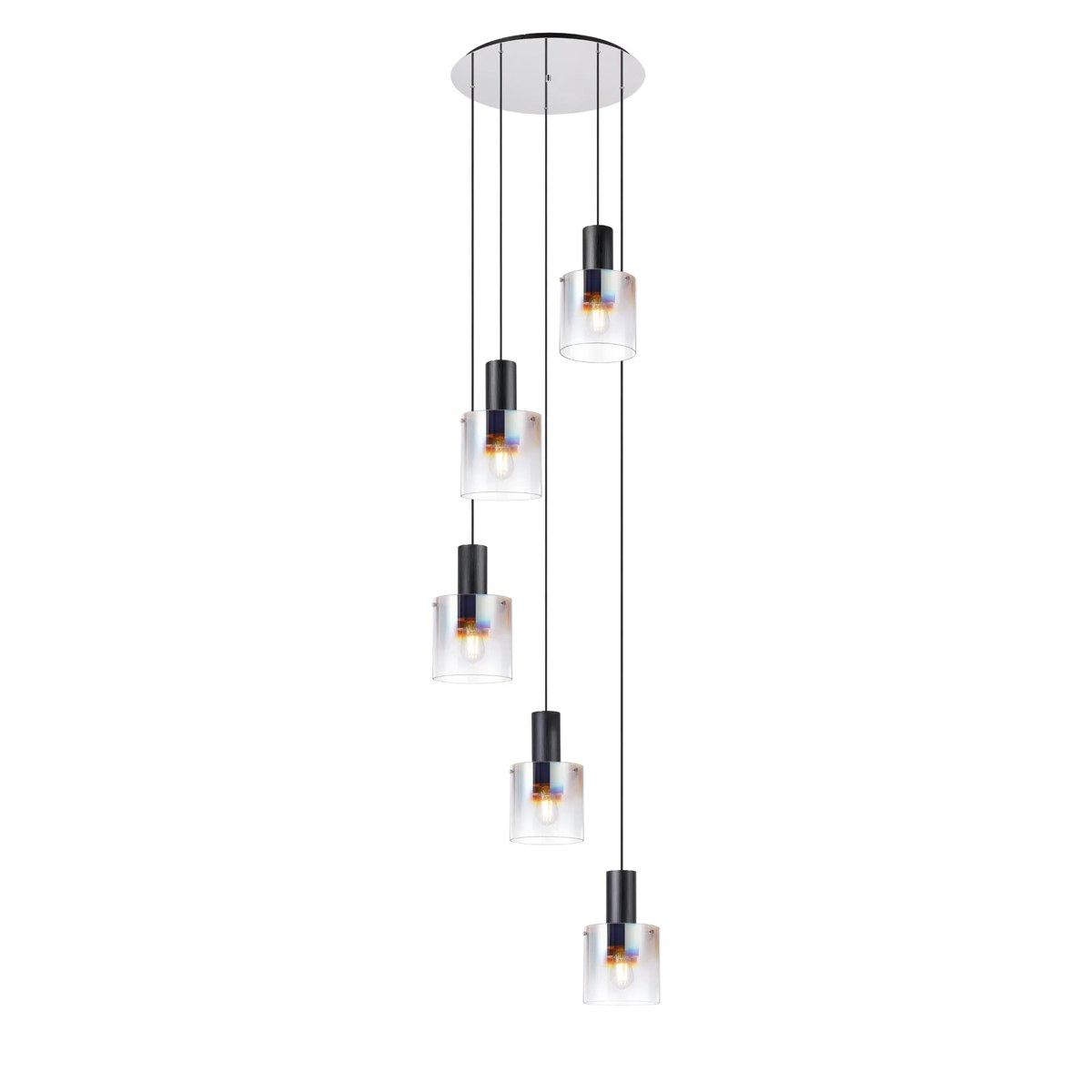 Regent Maisy 5 Light Adjustable Round Pendant 650mm - Black / Iridescent Fade