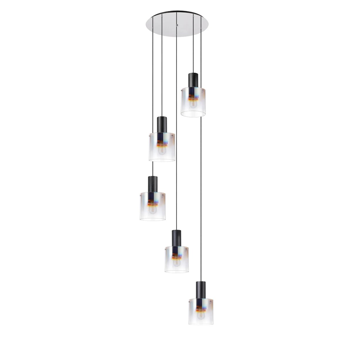 Regent Maisy 5 Light Adjustable Round Pendant 650mm - Black / Iridescent Fade