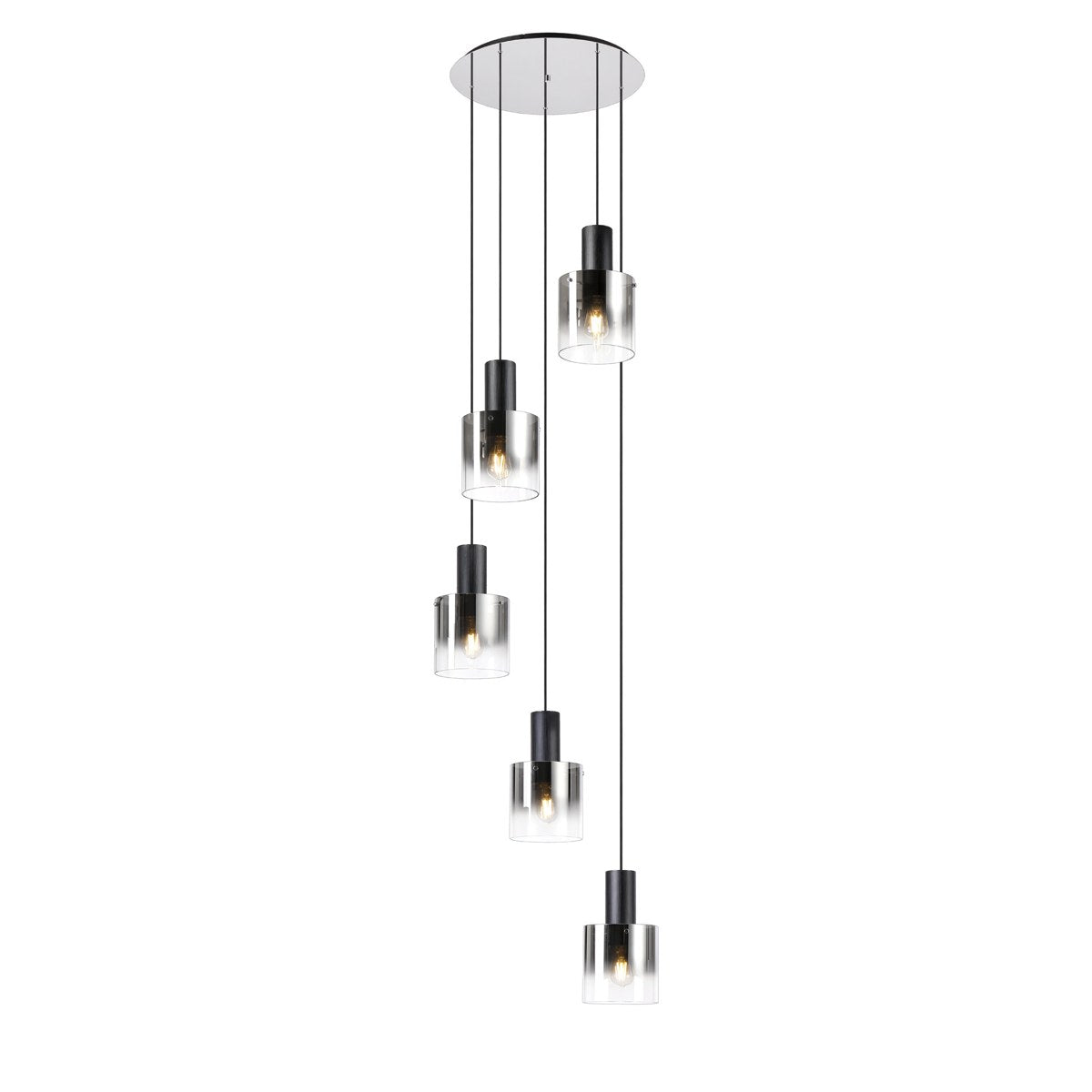 Regent Maisy 5 Light Adjustable Round Pendant 650mm - Black / Smoke Fade