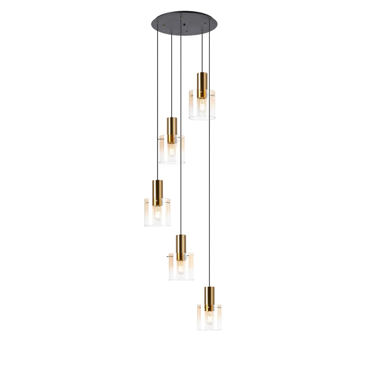 Regent Maisy 5 Light Adjustable Round Pendant 650mm - Brass / Sand Black / Amber Fade