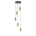 Regent Maisy 5 Light Adjustable Round Pendant 650mm - Brass / Sand Black / Amber Fade