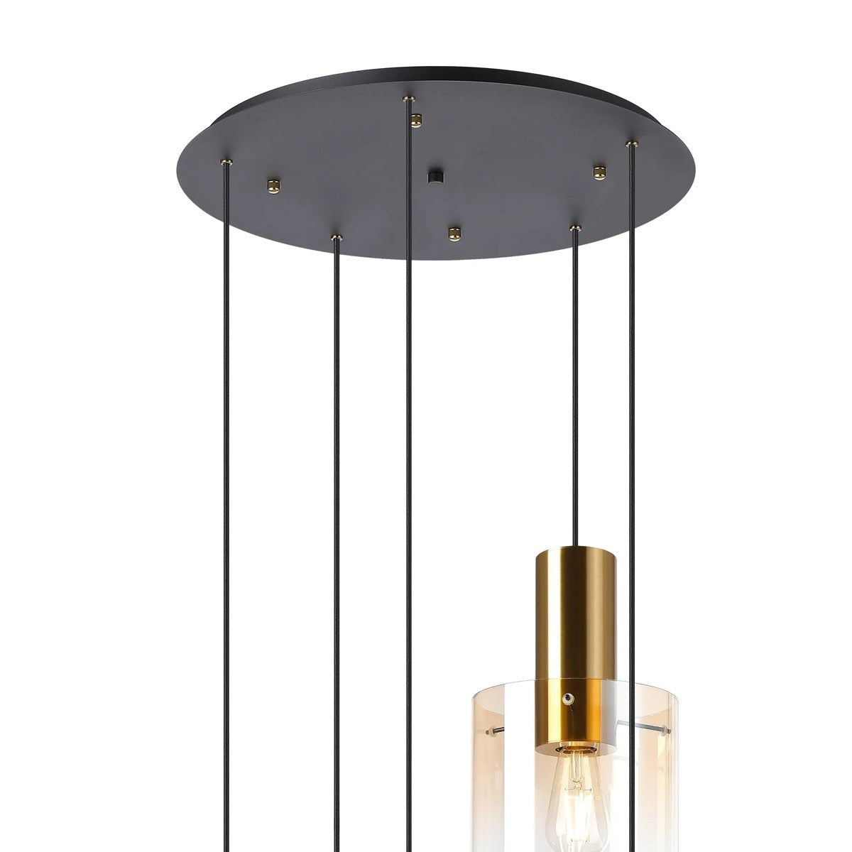 Regent Maisy 5 Light Adjustable Round Pendant 650mm - Brass / Sand Black / Amber Fade