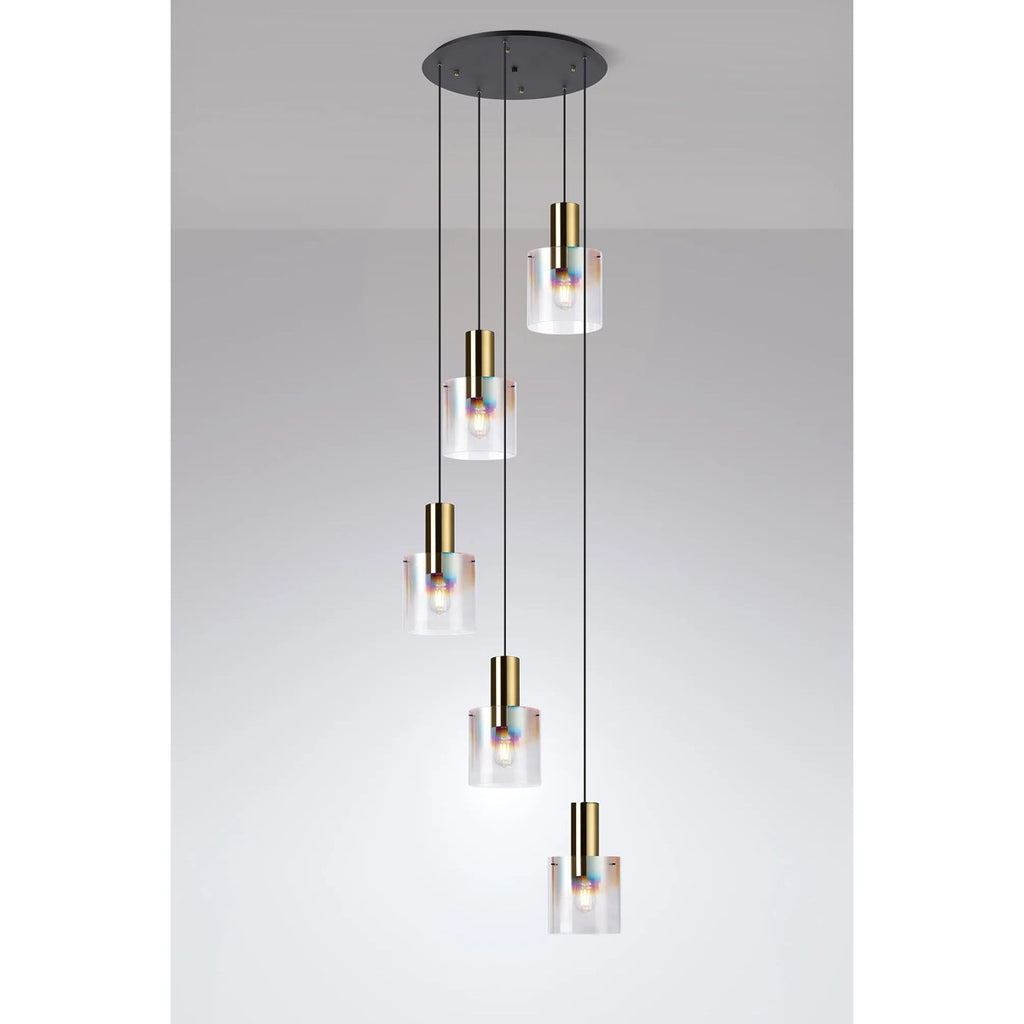 Regent Maisy 5 Light Adjustable Round Pendant 650mm - Brass / Sand Black / Iridescent Fade