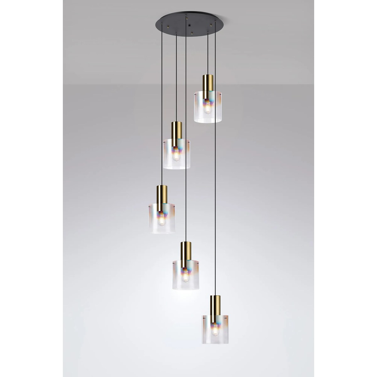 Regent Maisy 5 Light Adjustable Round Pendant 650mm - Brass / Sand Black / Iridescent Fade