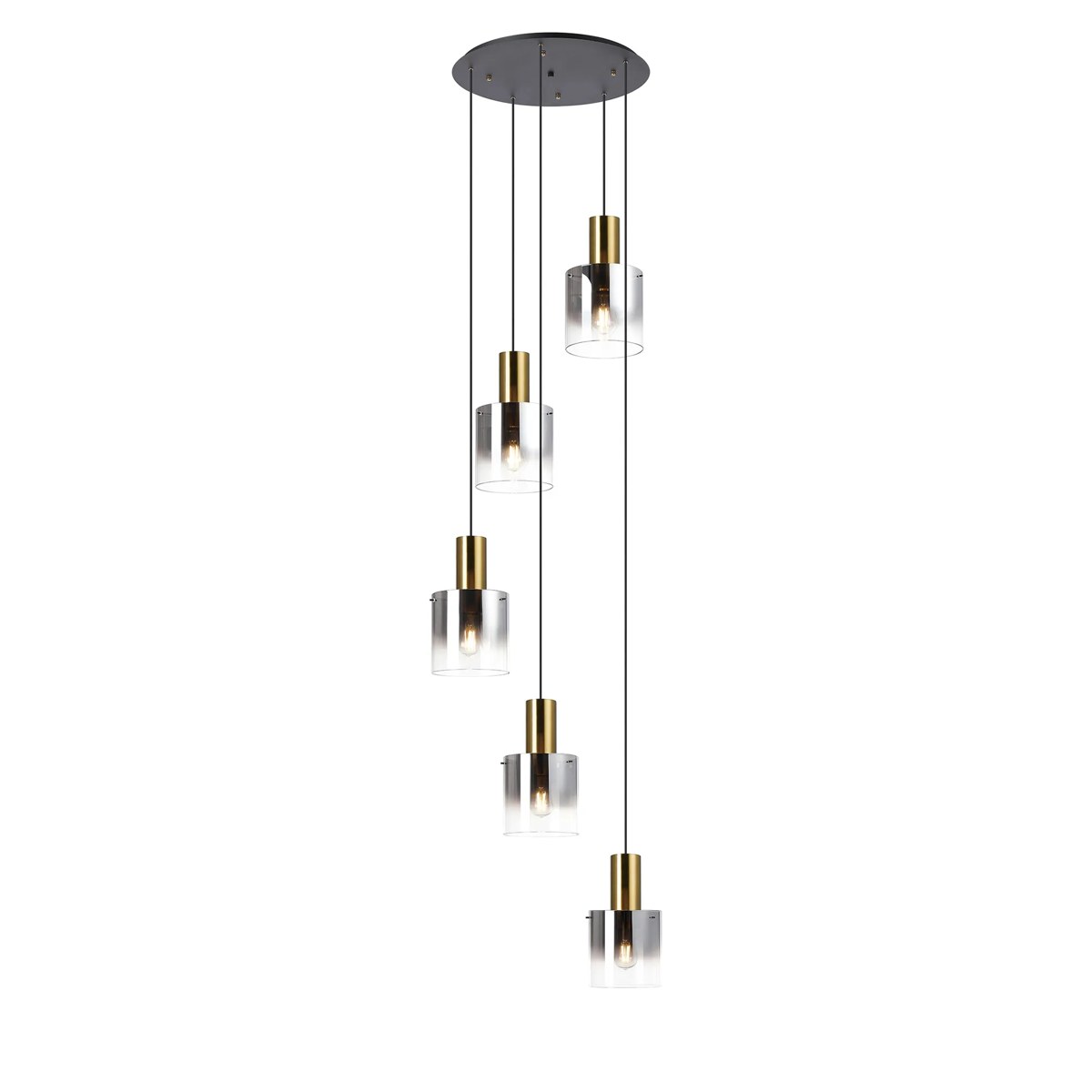 Regent Maisy 5 Light Adjustable Round Pendant 650mm - Brass / Sand Black / Smoke Fade