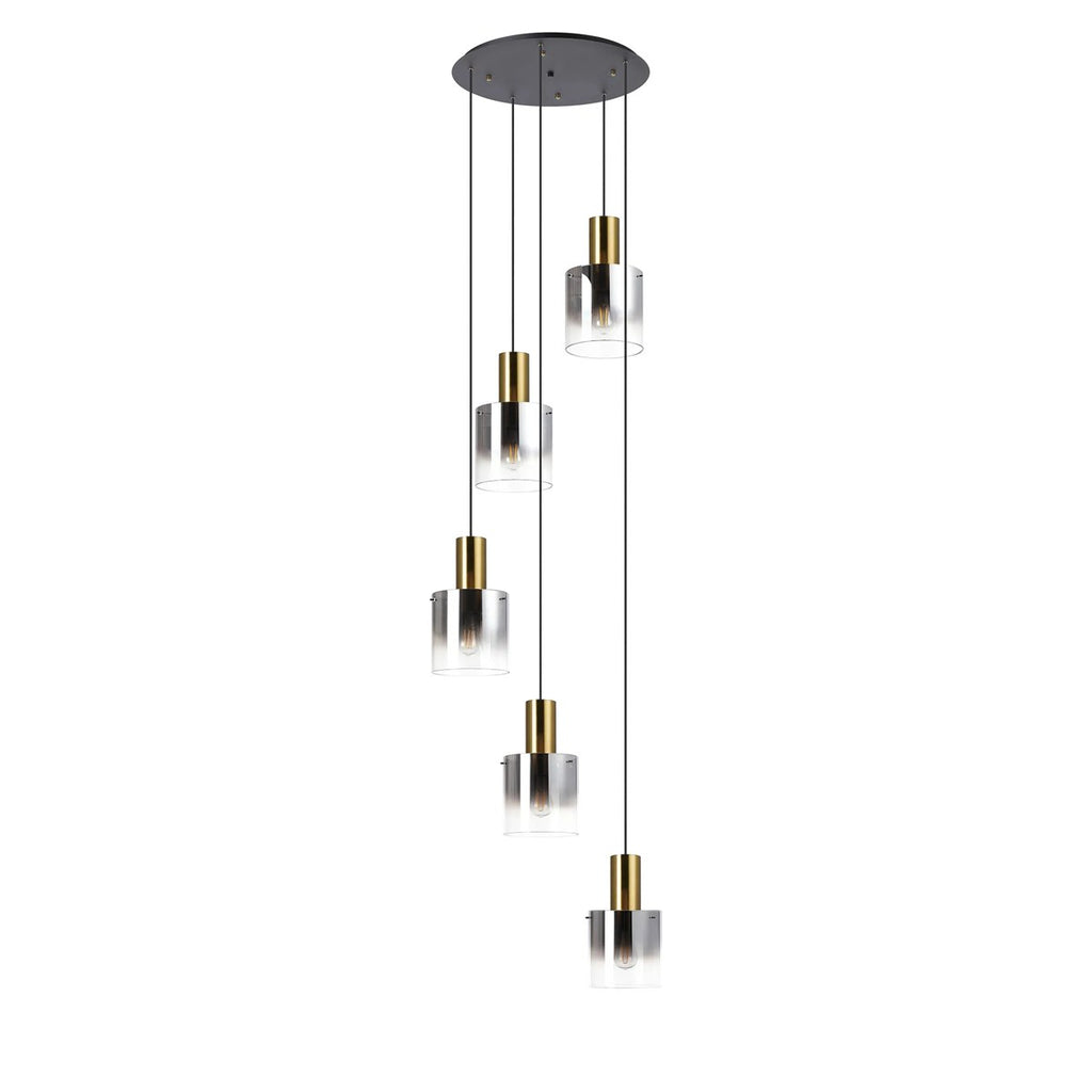 Regent Maisy 5 Light Adjustable Round Pendant 650mm - Brass / Sand Black / Smoke Fade