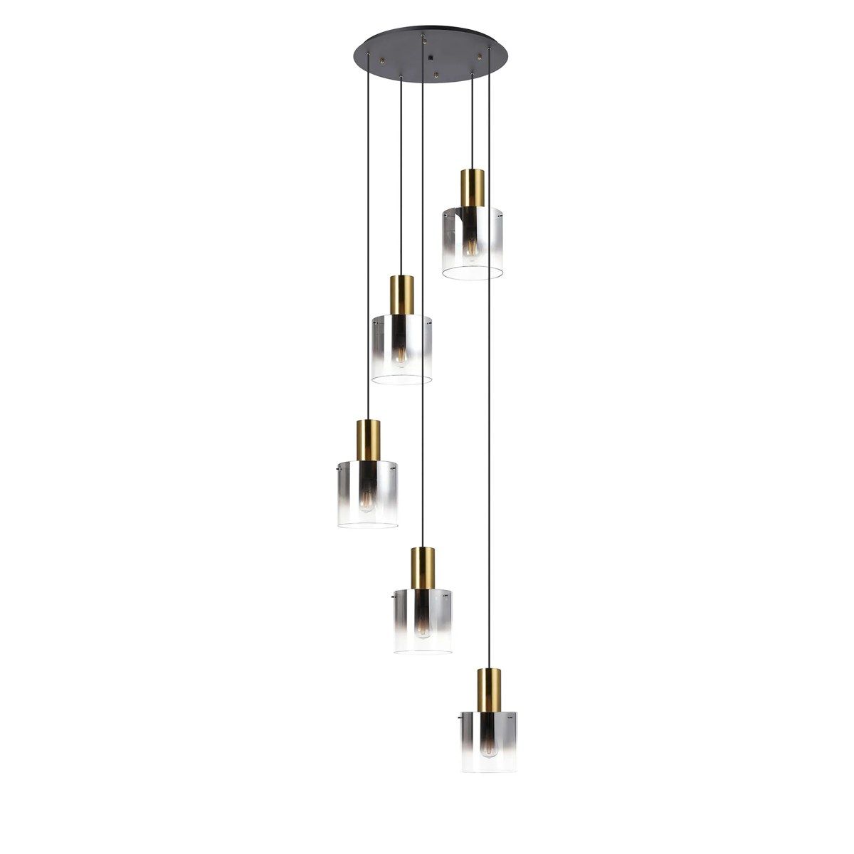 Regent Maisy 5 Light Adjustable Round Pendant 650mm - Brass / Sand Black / Smoke Fade