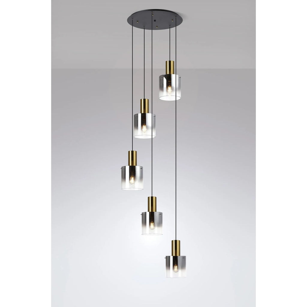 Regent Maisy 5 Light Adjustable Round Pendant 650mm - Brass / Sand Black / Smoke Fade