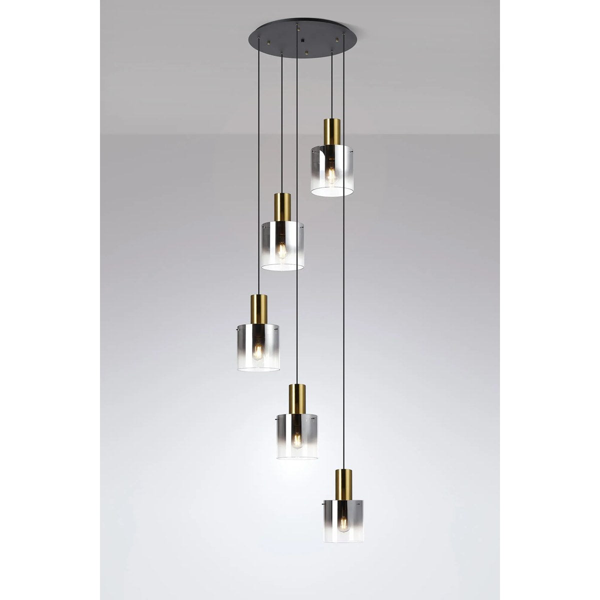 Regent Maisy 5 Light Adjustable Round Pendant 650mm - Brass / Sand Black / Smoke Fade