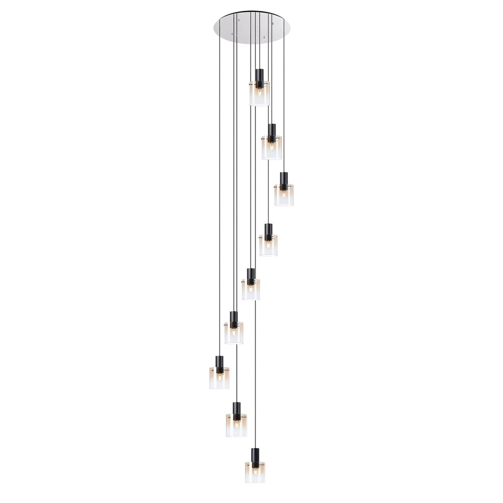 Regent Maisy 9 Light Adjustable Round Pendant Light 800mm - Black / Amber Fade