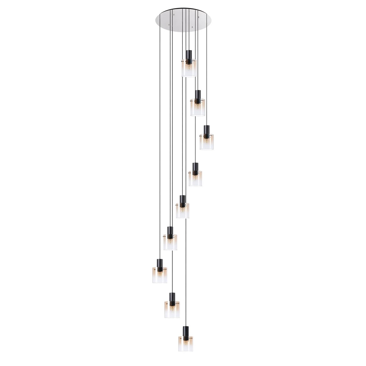 Regent Maisy 9 Light Adjustable Round Pendant Light 800mm - Black / Amber Fade