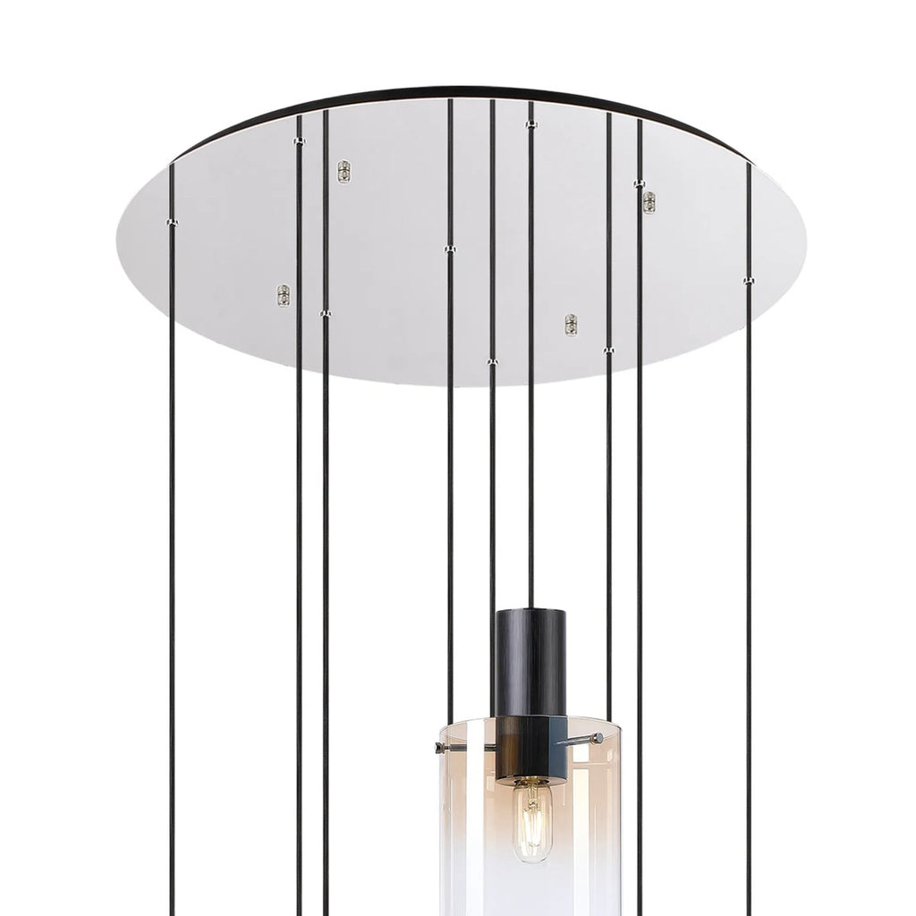 Regent Maisy 9 Light Adjustable Round Pendant Light 800mm - Black / Amber Fade