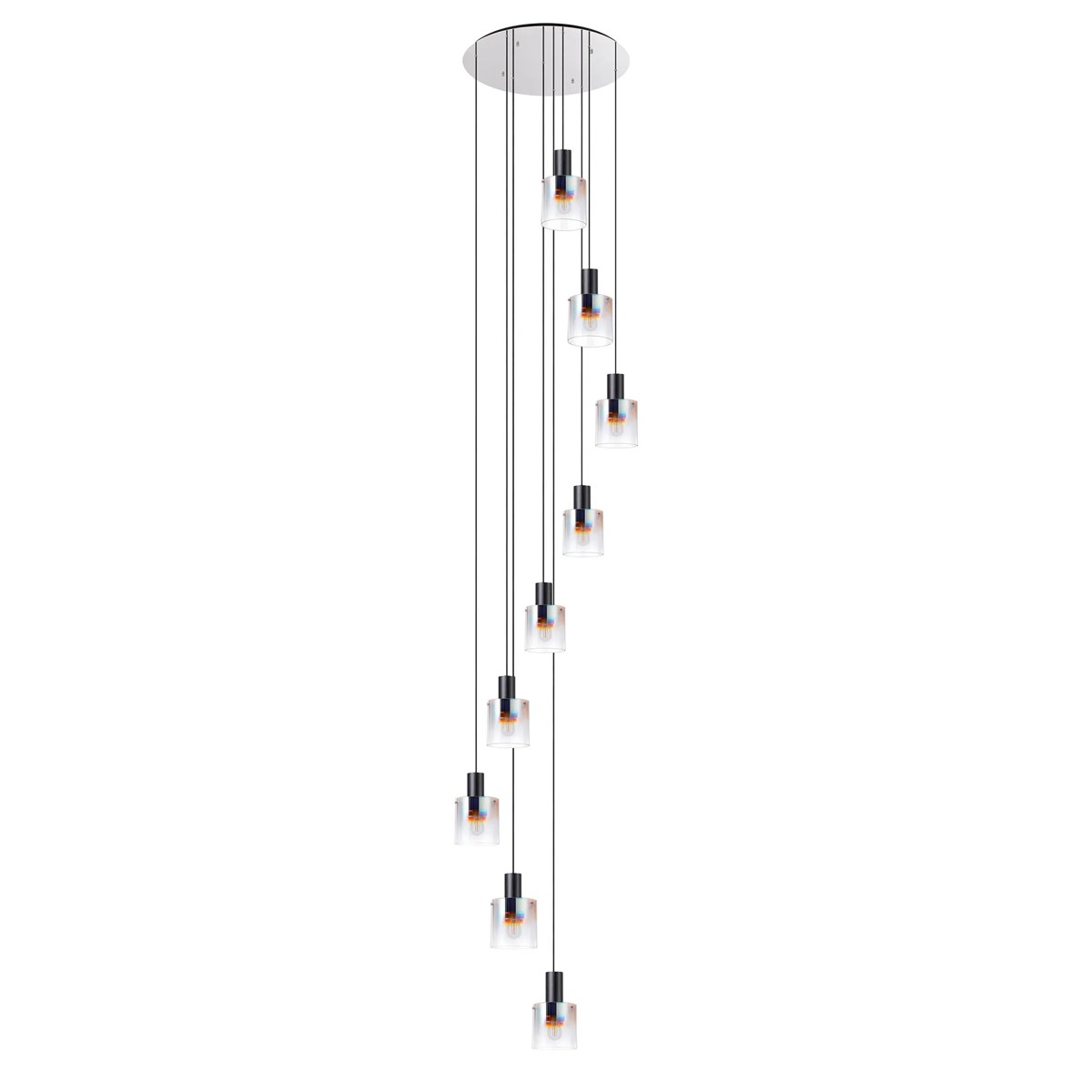 Regent Maisy 9 Light Adjustable Round Pendant Light 800mm - Black / Iridescent Fade