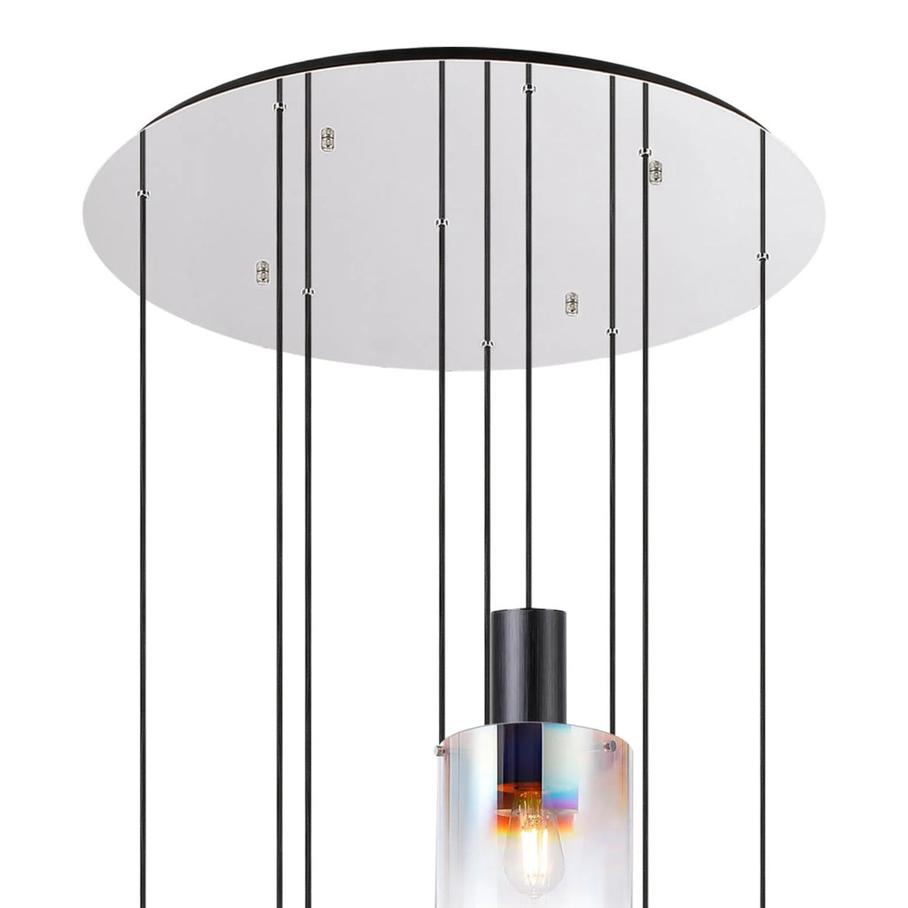 Regent Maisy 9 Light Adjustable Round Pendant Light 800mm - Black / Iridescent Fade