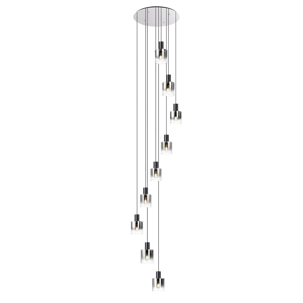 Regent Maisy 9 Light Adjustable Round Pendant Light 800mm - Black / Smoke Fade