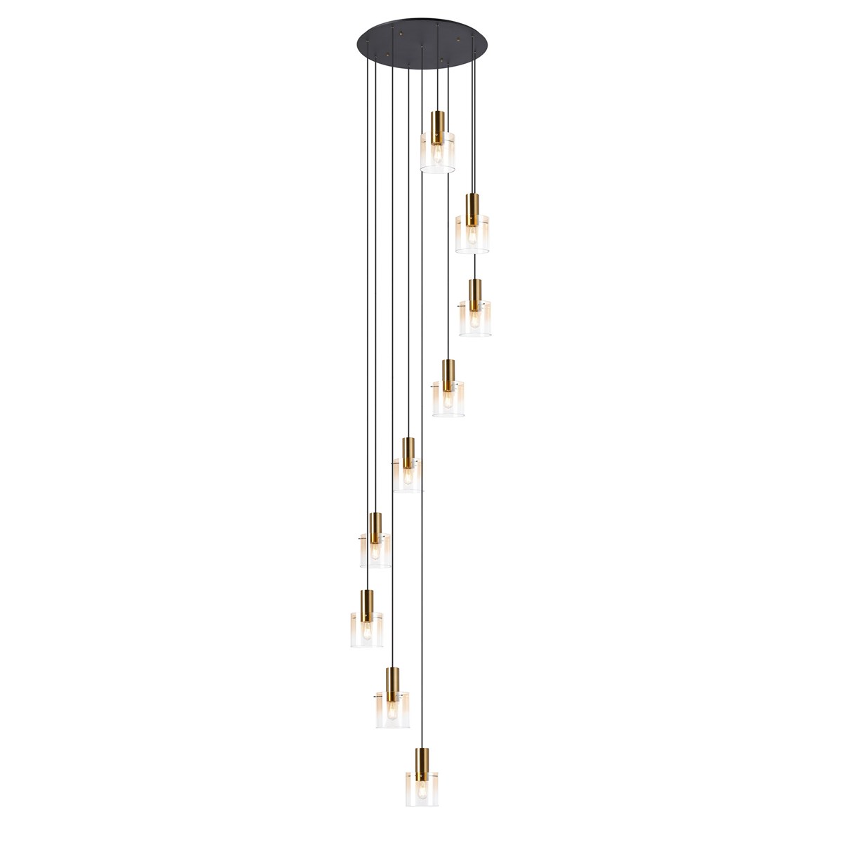 Regent Maisy 9 Light Adjustable Round Pendant Light 800mm - Brass / Sand Black / Amber Fade
