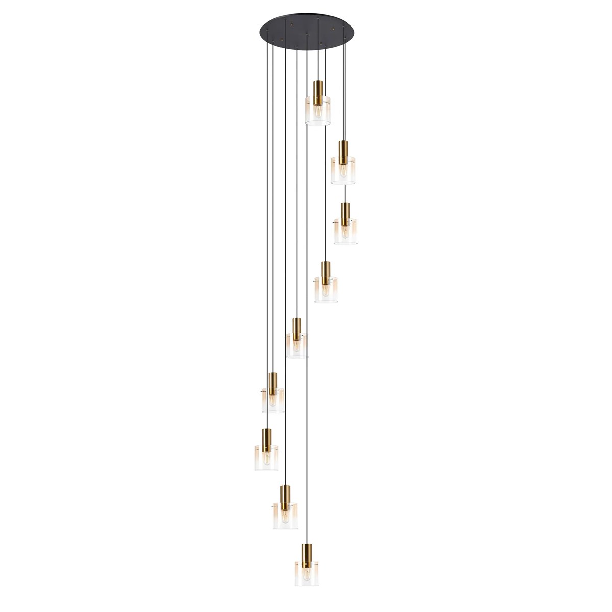 Regent Maisy 9 Light Adjustable Round Pendant Light 800mm - Brass / Sand Black / Amber Fade