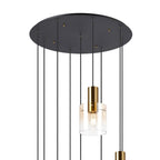 Regent Maisy 9 Light Adjustable Round Pendant Light 800mm - Brass / Sand Black / Amber Fade