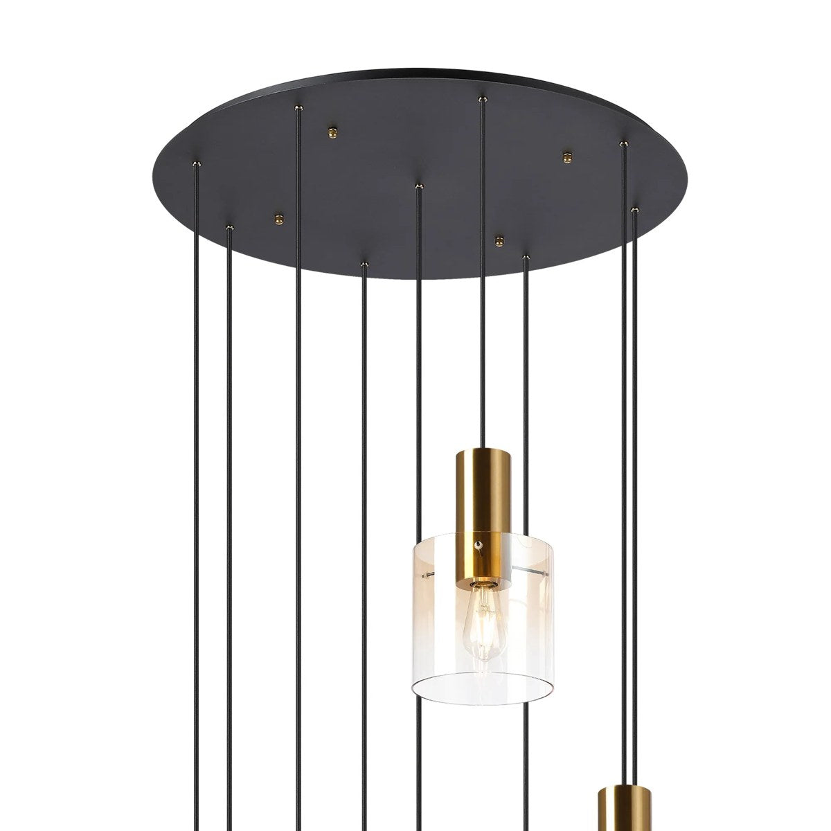 Regent Maisy 9 Light Adjustable Round Pendant Light 800mm - Brass / Sand Black / Amber Fade