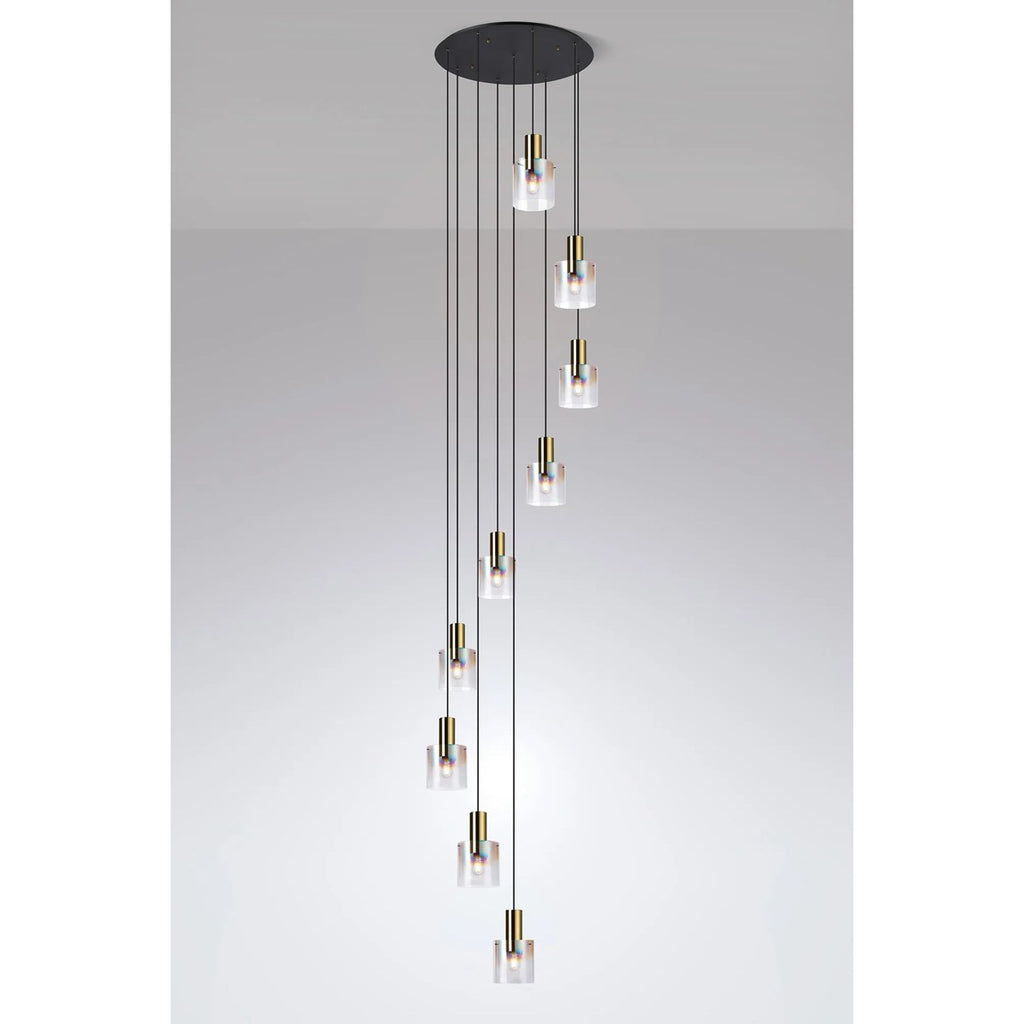 Regent Maisy 9 Light Adjustable Round Pendant Light 800mm - Brass / Sand Black / Iridescent Fade