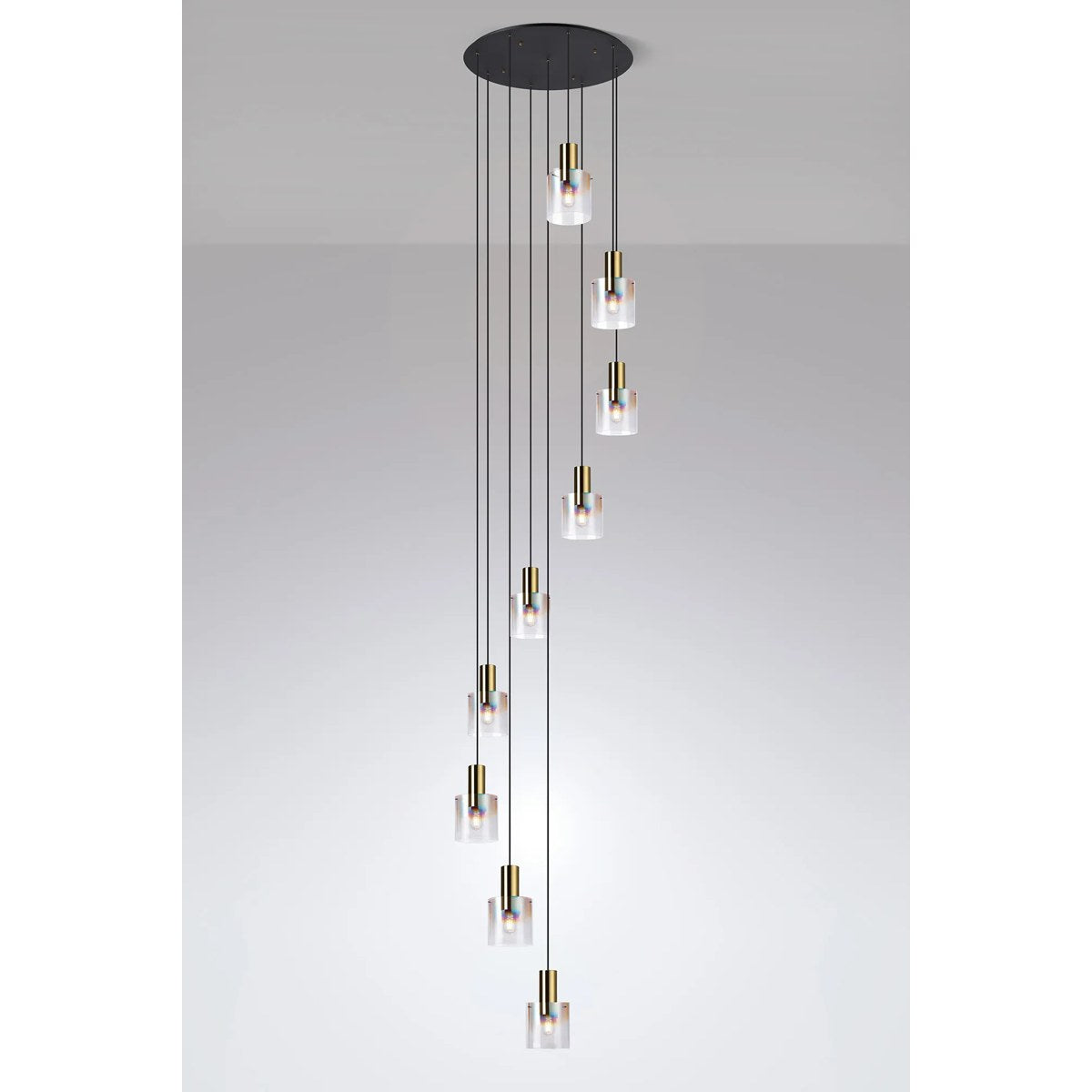 Regent Maisy 9 Light Adjustable Round Pendant Light 800mm - Brass / Sand Black / Iridescent Fade