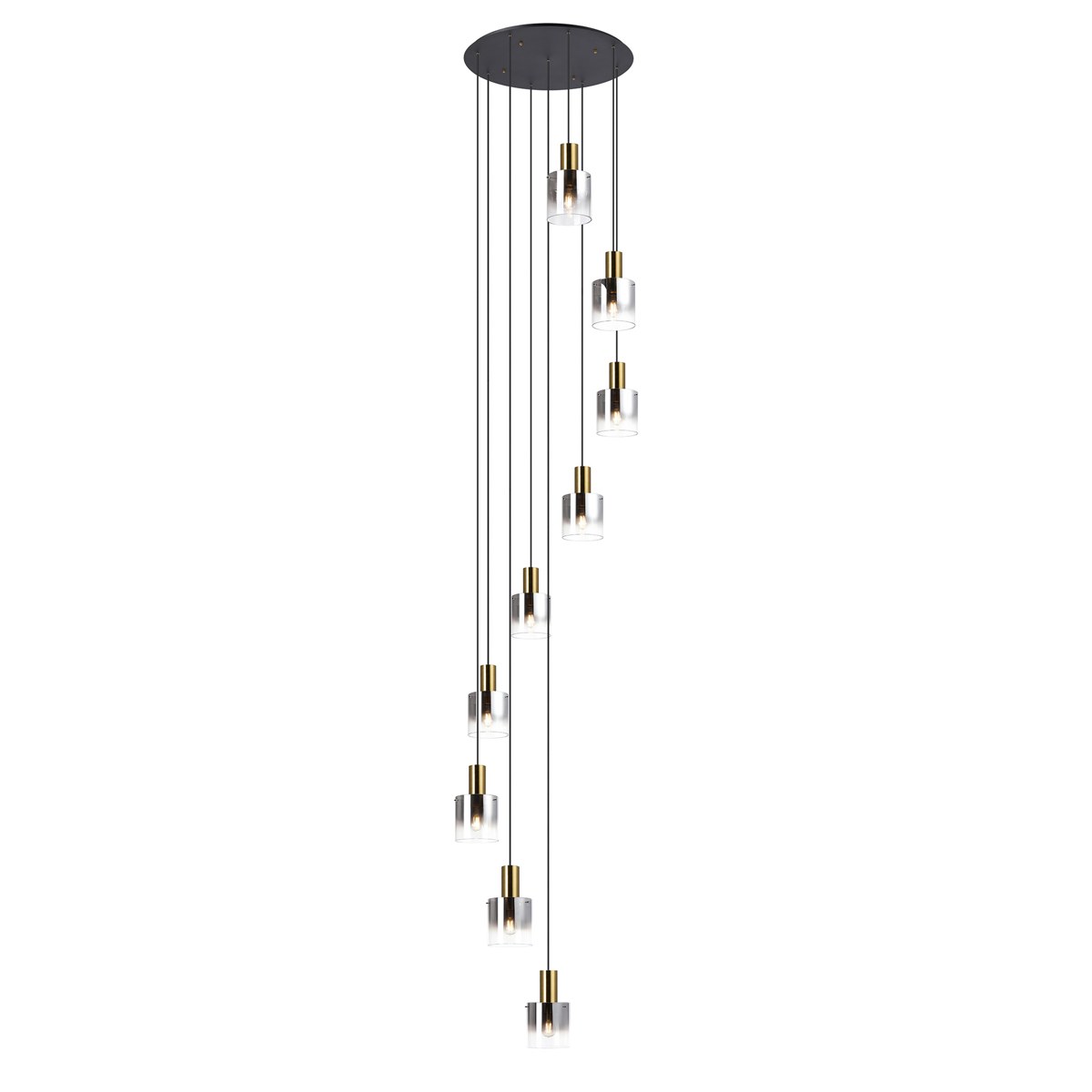 Regent Maisy 9 Light Adjustable Round Pendant Light 800mm - Brass / Sand Black / Smoke Fade