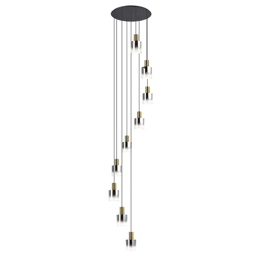 Regent Maisy 9 Light Adjustable Round Pendant Light 800mm - Brass / Sand Black / Smoke Fade