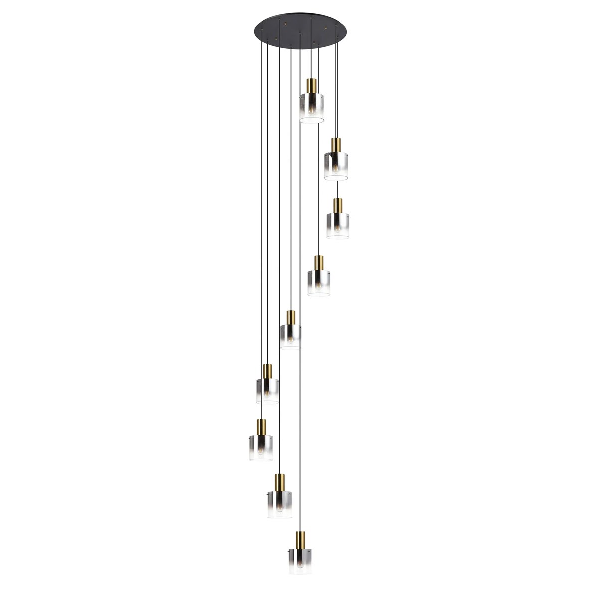Regent Maisy 9 Light Adjustable Round Pendant Light 800mm - Brass / Sand Black / Smoke Fade