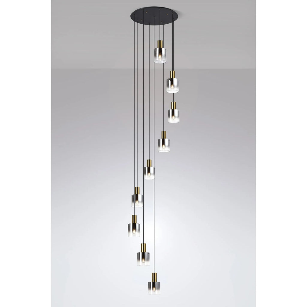 Regent Maisy 9 Light Adjustable Round Pendant Light 800mm - Brass / Sand Black / Smoke Fade