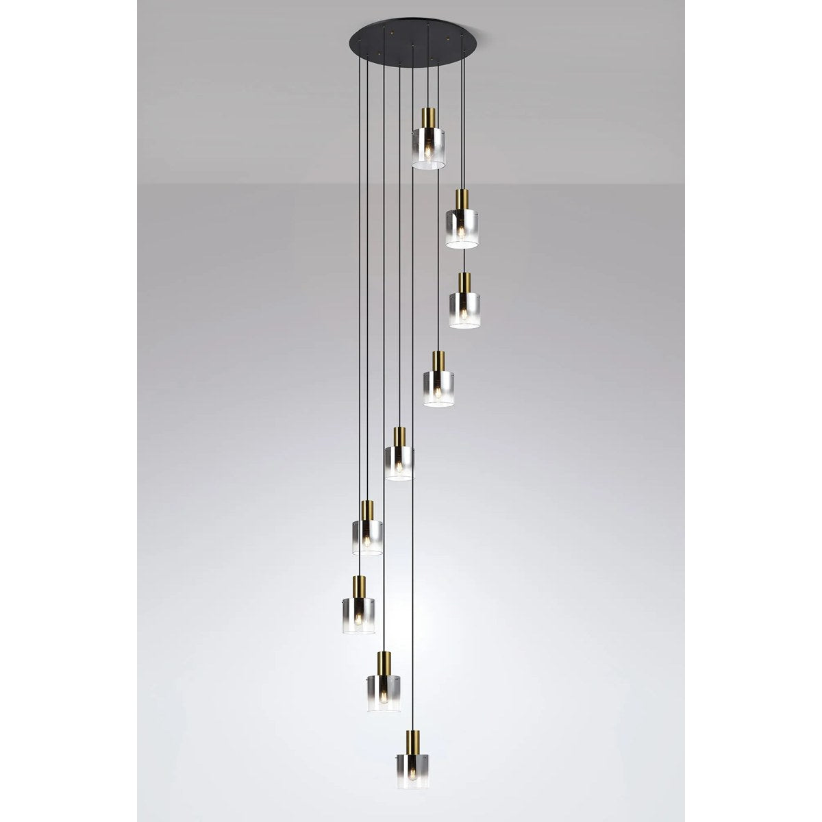 Regent Maisy 9 Light Adjustable Round Pendant Light 800mm - Brass / Sand Black / Smoke Fade