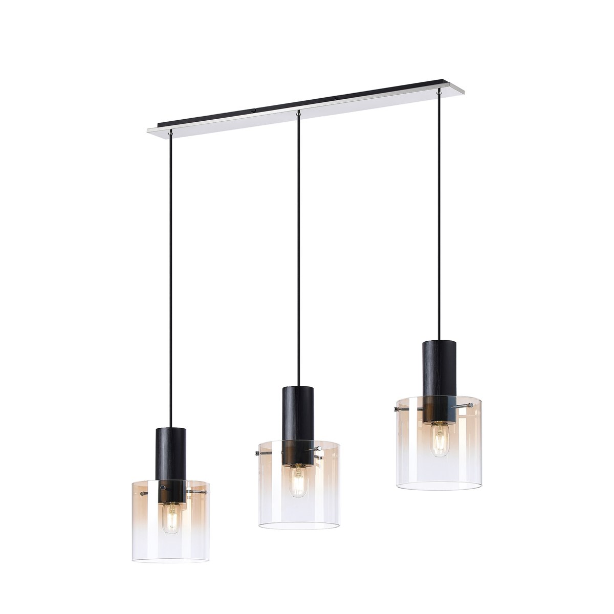 Regent Maisy 3 Light 1000mm Linear Pendant Light - Black / Amber Fade