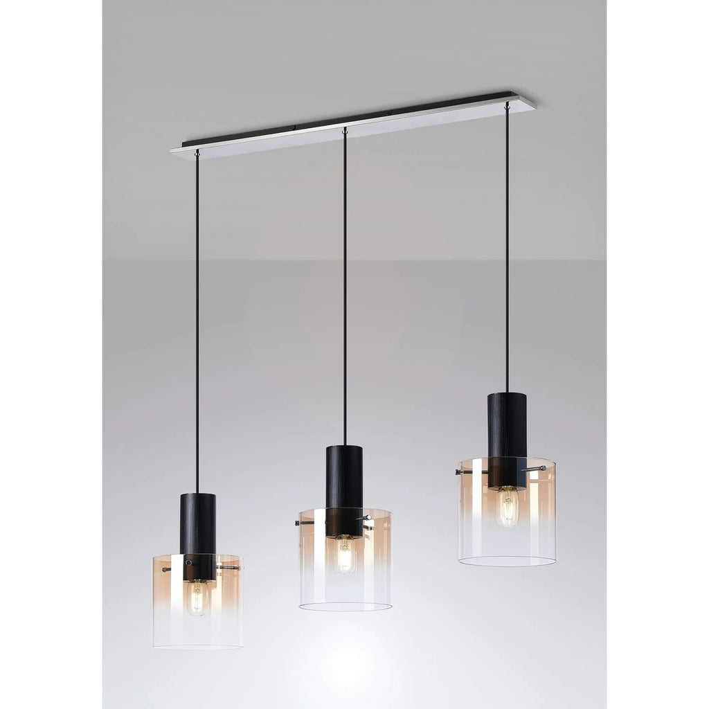 Regent Maisy 3 Light 1000mm Linear Pendant Light - Black / Amber Fade