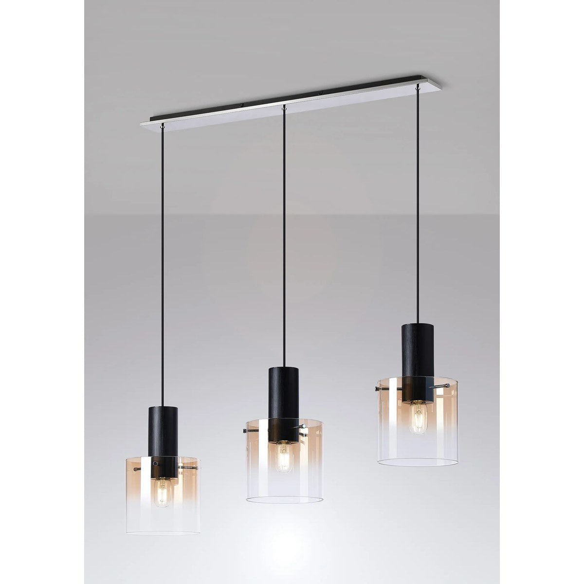 Regent Maisy 3 Light 1000mm Linear Pendant Light - Black / Amber Fade
