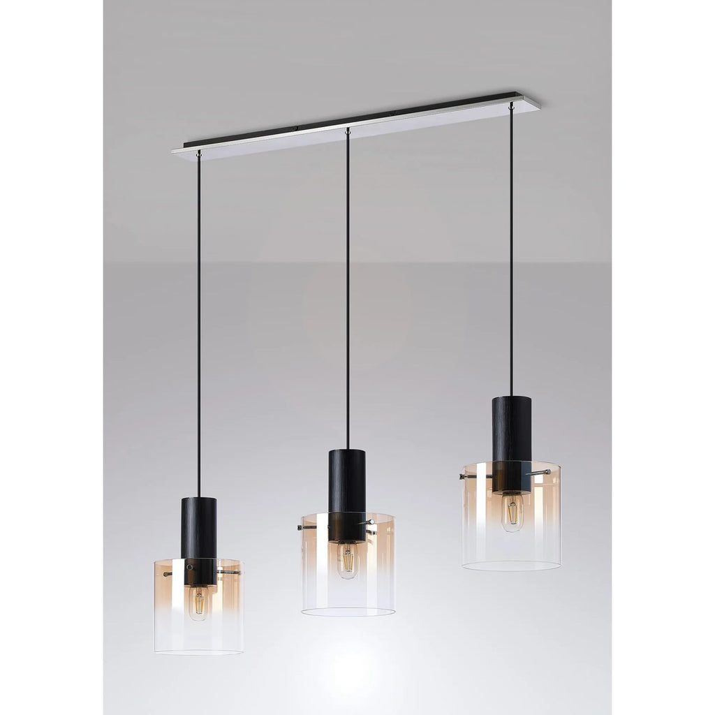 Regent Maisy 3 Light 1000mm Linear Pendant Light - Black / Amber Fade