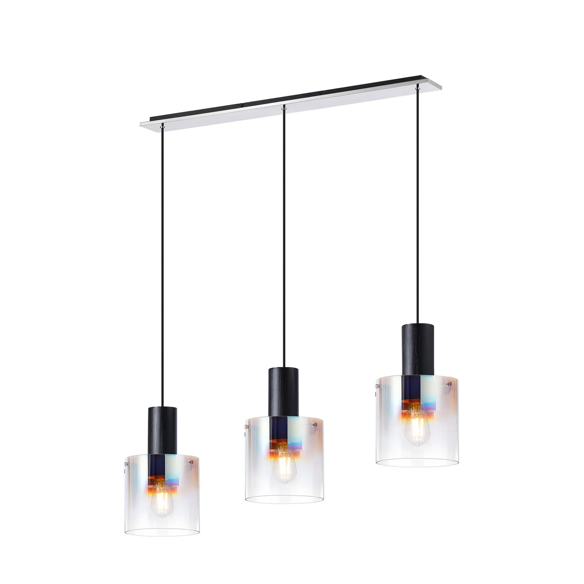 Regent Maisy 3 Light 1000mm Linear Pendant Light - Black / Iridescent Fade