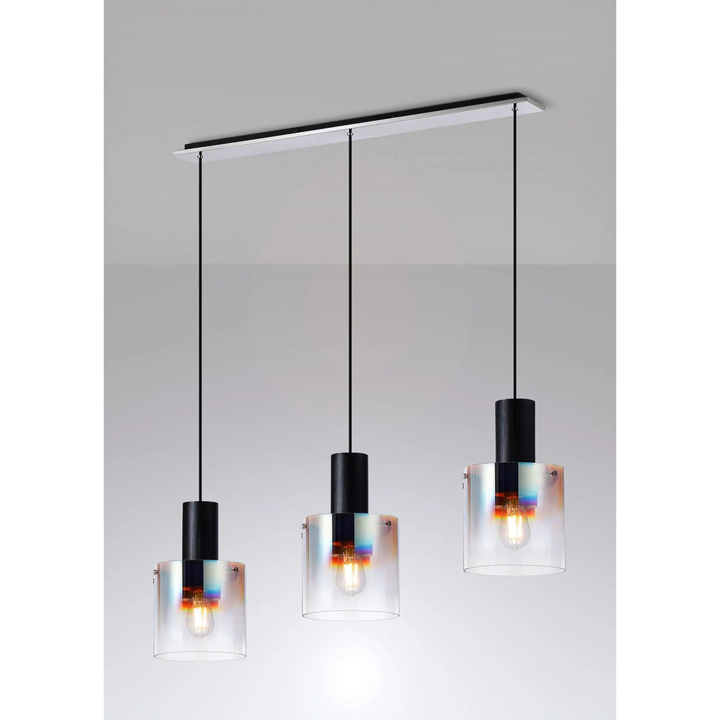 Regent Maisy 3 Light 1000mm Linear Pendant Light - Black / Iridescent Fade