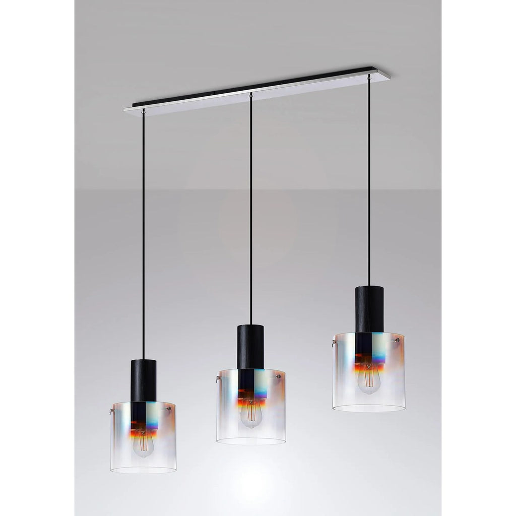 Regent Maisy 3 Light 1000mm Linear Pendant Light - Black / Iridescent Fade