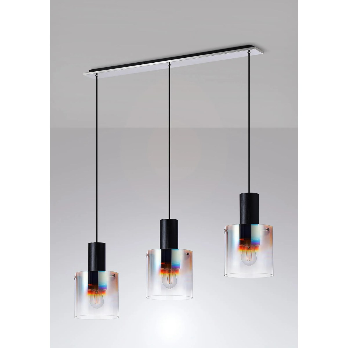 Regent Maisy 3 Light 1000mm Linear Pendant Light - Black / Iridescent Fade