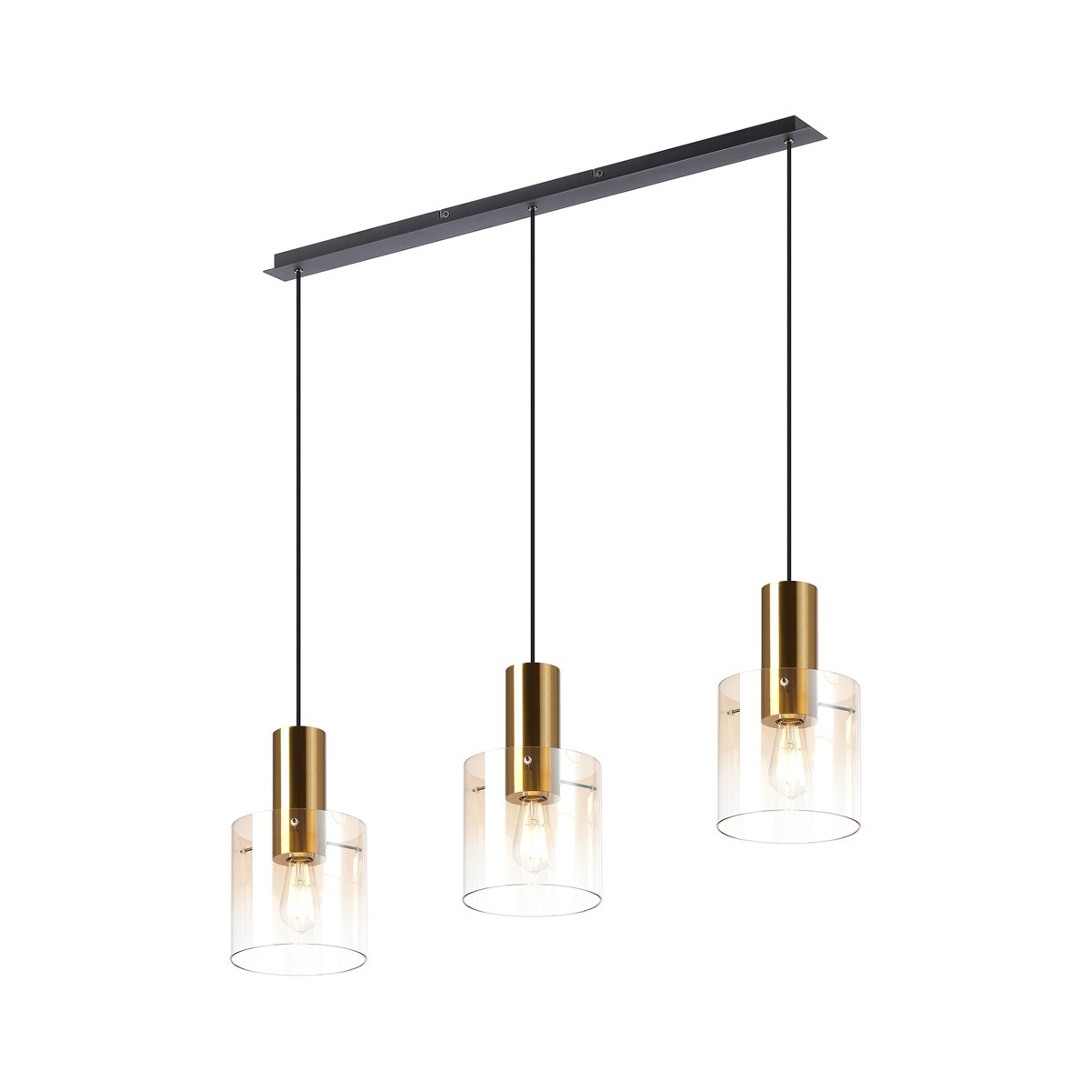 Regent Maisy 3 Light 1000mm Linear Pendant Light - Brass / Sand Black / Amber Fade