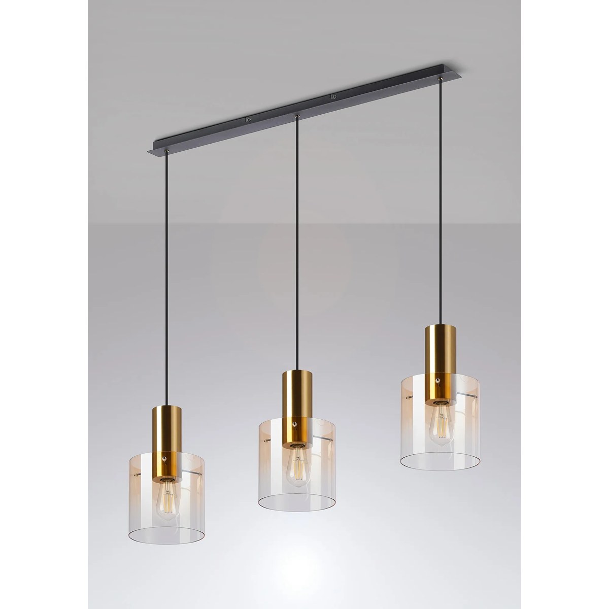 Regent Maisy 3 Light 1000mm Linear Pendant Light - Brass / Sand Black / Amber Fade