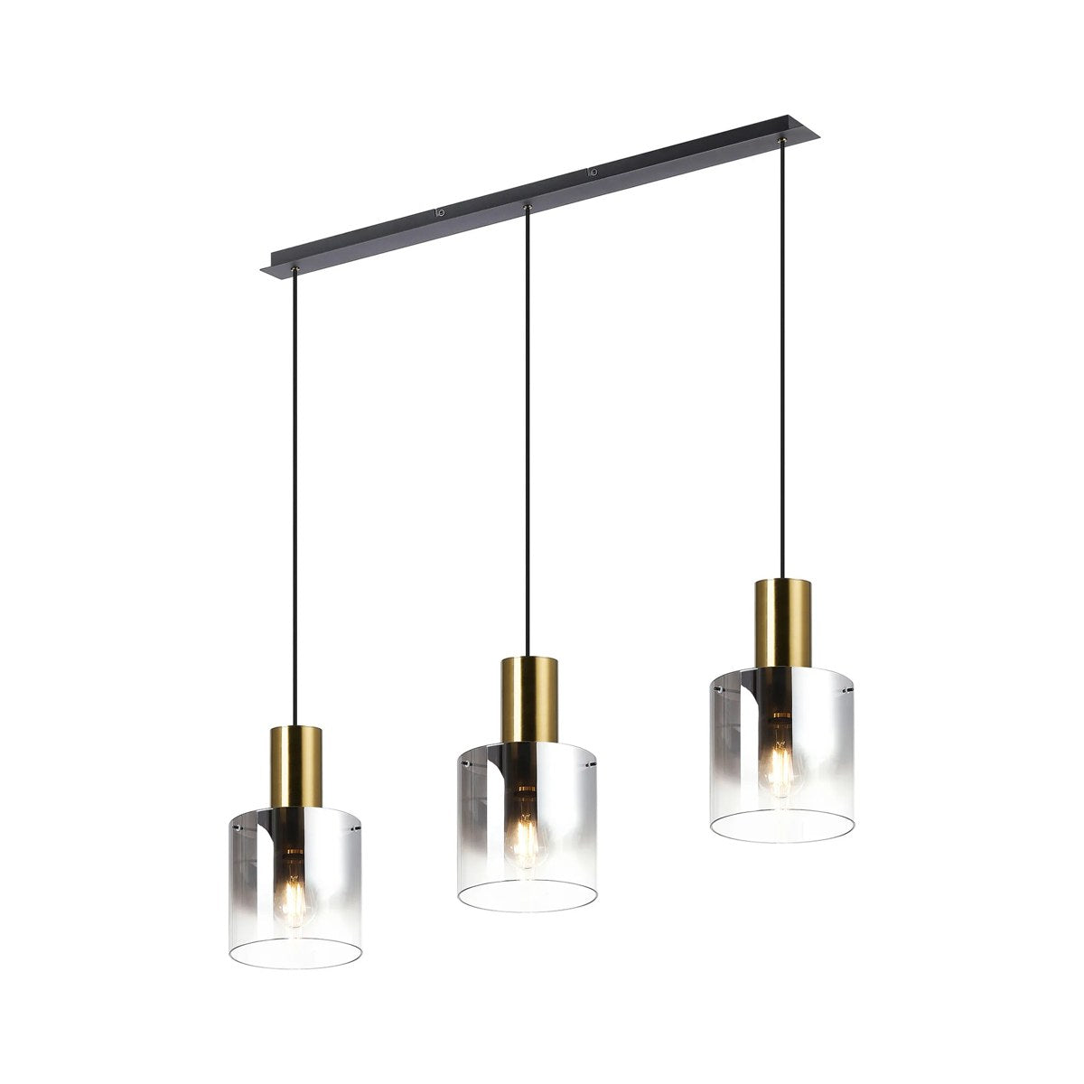 Regent Maisy 3 Light 1000mm Linear Pendant Light - Brass / Sand Black / Smoke Fade