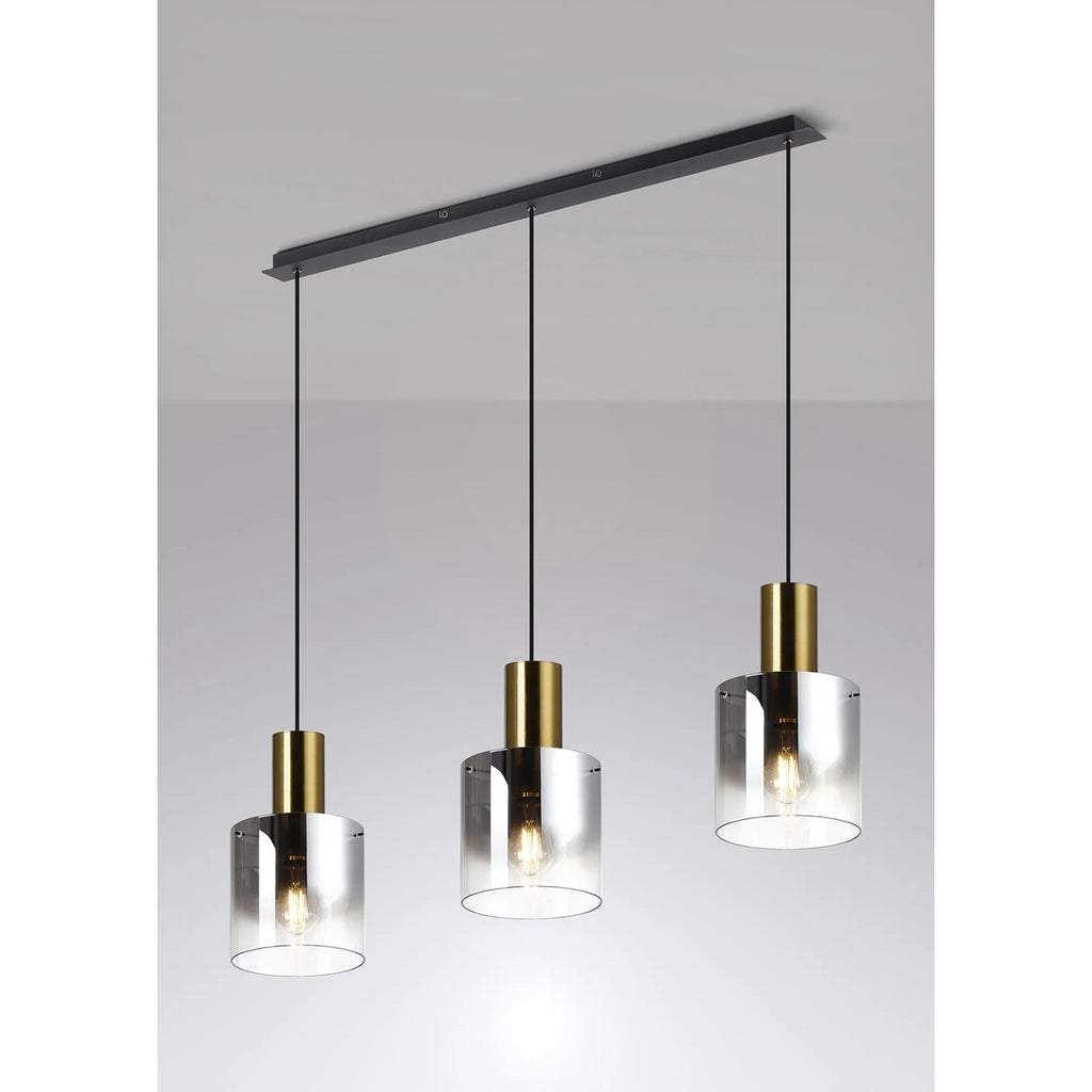 Regent Maisy 3 Light 1000mm Linear Pendant Light - Brass / Sand Black / Smoke Fade