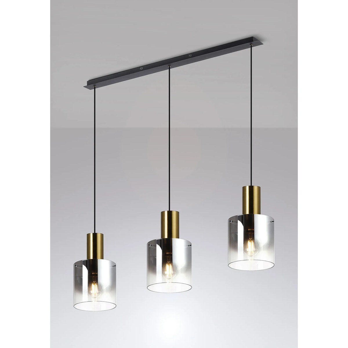 Regent Maisy 3 Light 1000mm Linear Pendant Light - Brass / Sand Black / Smoke Fade