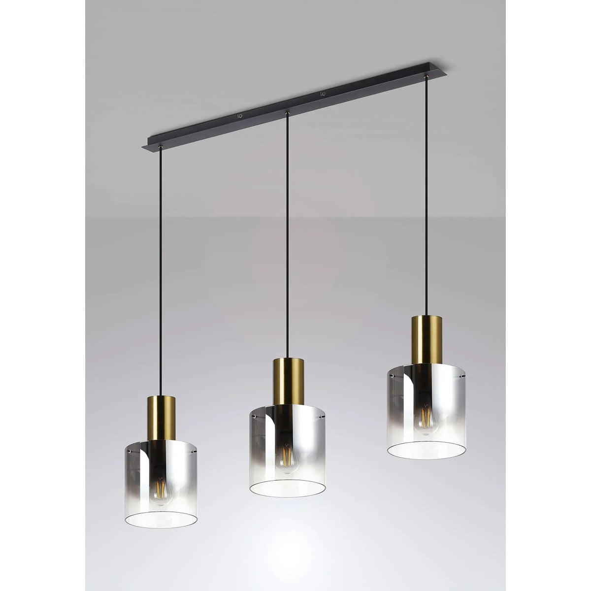 Regent Maisy 3 Light 1000mm Linear Pendant Light - Brass / Sand Black / Smoke Fade