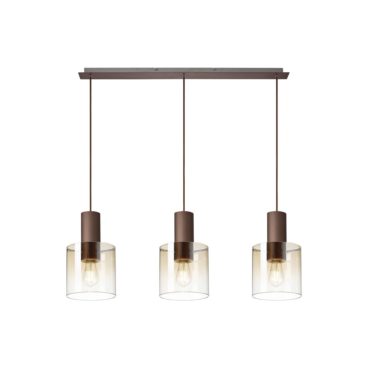 Regent Maisy 3 Light 1000mm Linear Pendant Light - Mocha / Amber Fade