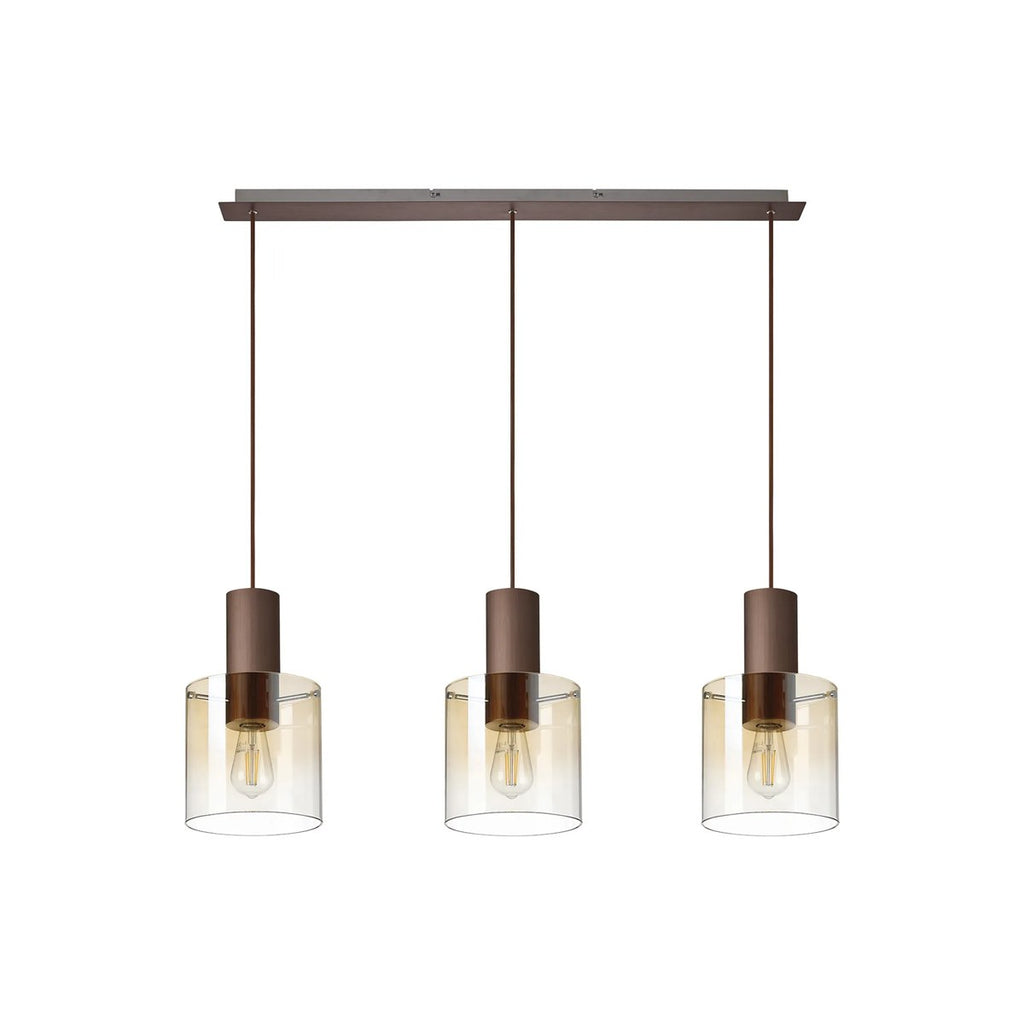 Regent Maisy 3 Light 1000mm Linear Pendant Light - Mocha / Amber Fade