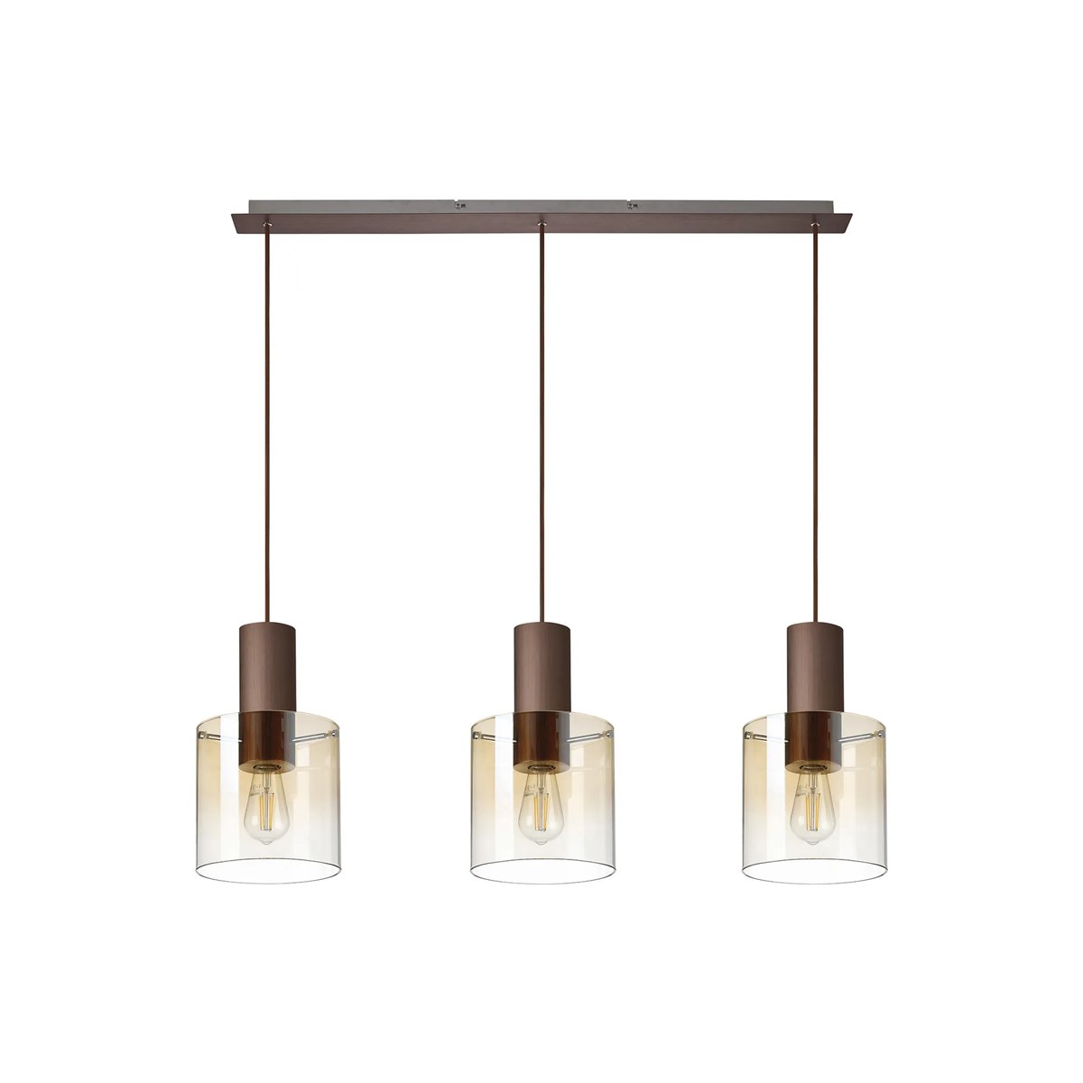 Regent Maisy 3 Light 1000mm Linear Pendant Light - Mocha / Amber Fade